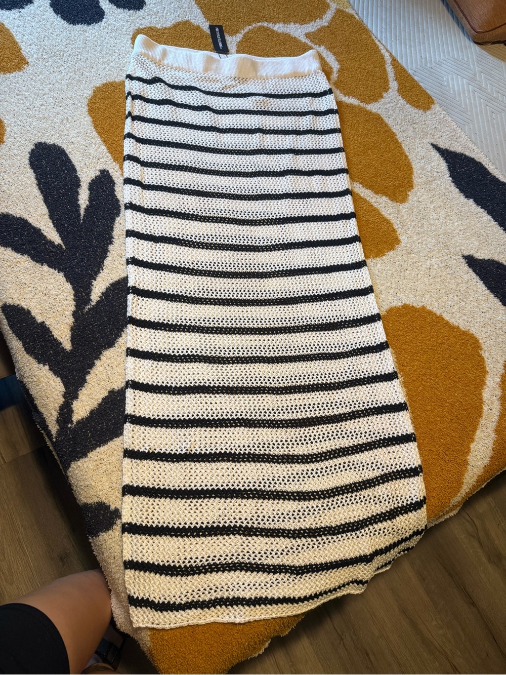 PrettyLittleThing Black & White Striped Maxi Knit Skirt